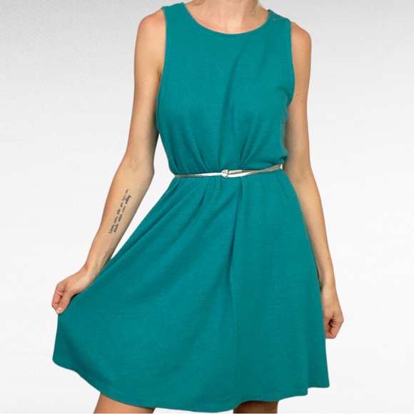 Old Navy | Teal Green Sleeveless Scoop Neck Linen Blend A-Line Swing Dress - Picture 5 of 11